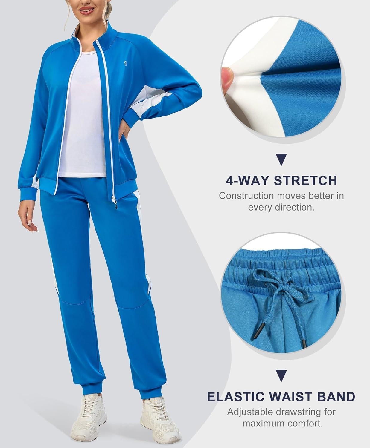 imageLittle Donkey Andy Womens Tracksuit Set 2 Piece Sweatsuit Outfits Long Sleeve Zip Up Lounge Jogger Set with Zipper PocketRaglansky Blue