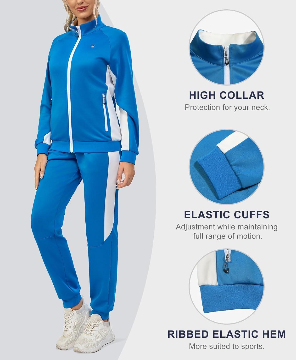 imageLittle Donkey Andy Womens Tracksuit Set 2 Piece Sweatsuit Outfits Long Sleeve Zip Up Lounge Jogger Set with Zipper PocketRaglansky Blue