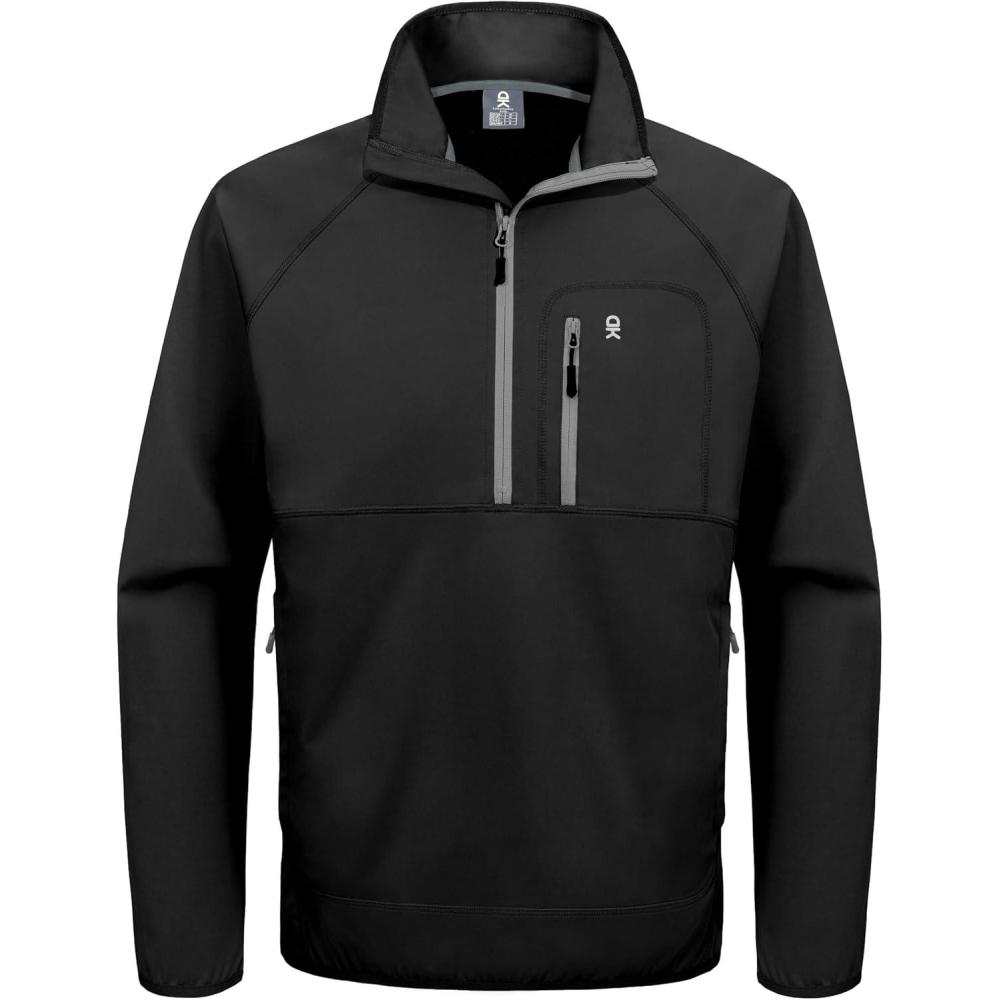 imageLittle Donkey Andy Mens 14 Zip Pullover Golf Sweatshirts Waterproof Long Sleeve Athletic Shirts with 3 Pockets for MTBBlack