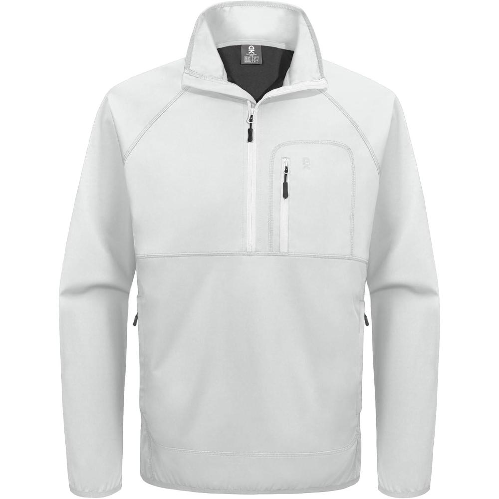 imageLittle Donkey Andy Mens 14 Zip Pullover Golf Sweatshirts Waterproof Long Sleeve Athletic Shirts with 3 Pockets for MTBWhite
