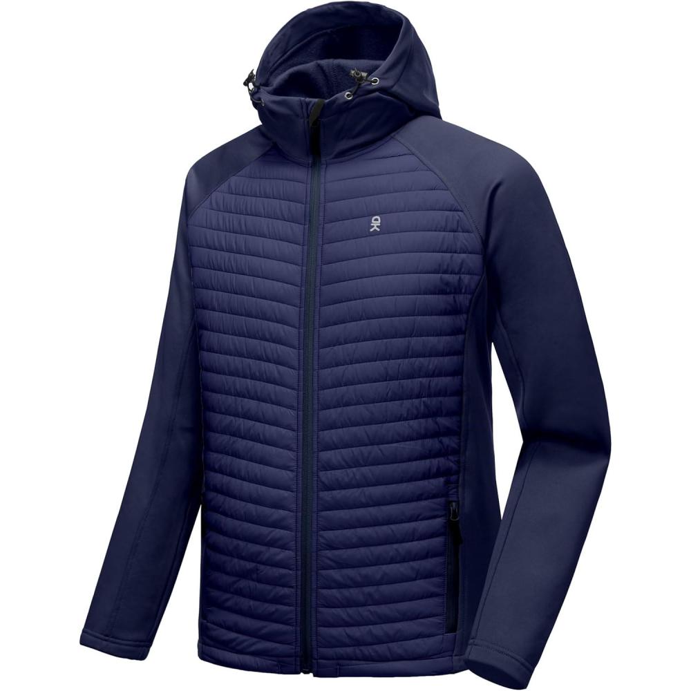 imageLittle Donkey Andy Mens Insulated Hiking Jacket Hooded Thermal Running Hybrid JacketHoodeddark Blue
