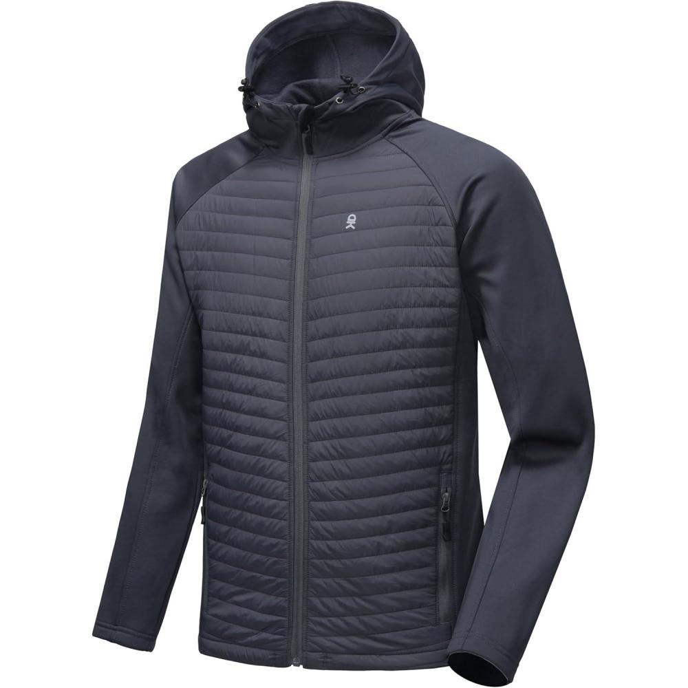 imageLittle Donkey Andy Mens Insulated Hiking Jacket Hooded Thermal Running Hybrid JacketHoodedgray