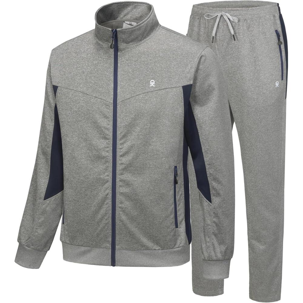 imageLittle Donkey Andy Mens Tracksuit Sweatsuits 2 Piece Set Athletic Jogging Gym Elasticity Activewear Sweat Track Suits SetsLight Grey