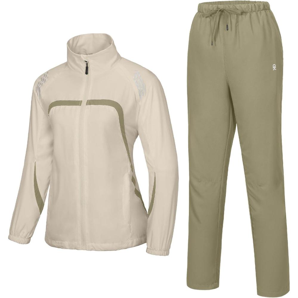 imageLittle Donkey Andy Women Track Suits 2 Piece Set Full ZipUp Jogger Tracksuit Set Lightweight Running Suits with Zip PocketsKhaki