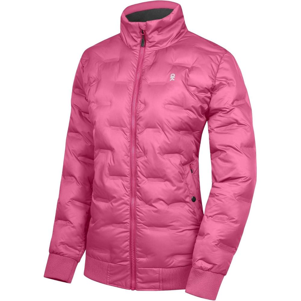 imageLittle Donkey Andy Womens Puffer Jacket Lightweight Quilted Jackets Winter Warm Light Stand Collar Jacket with 3 PocketsRose Red