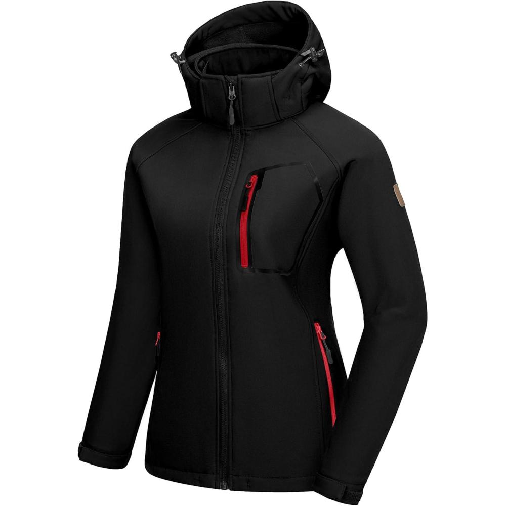 imageLittle Donkey Andy Womens Softshell Hiking Jackets Ski Snow Fleece Lined Lightweight Windproof Removable Hood