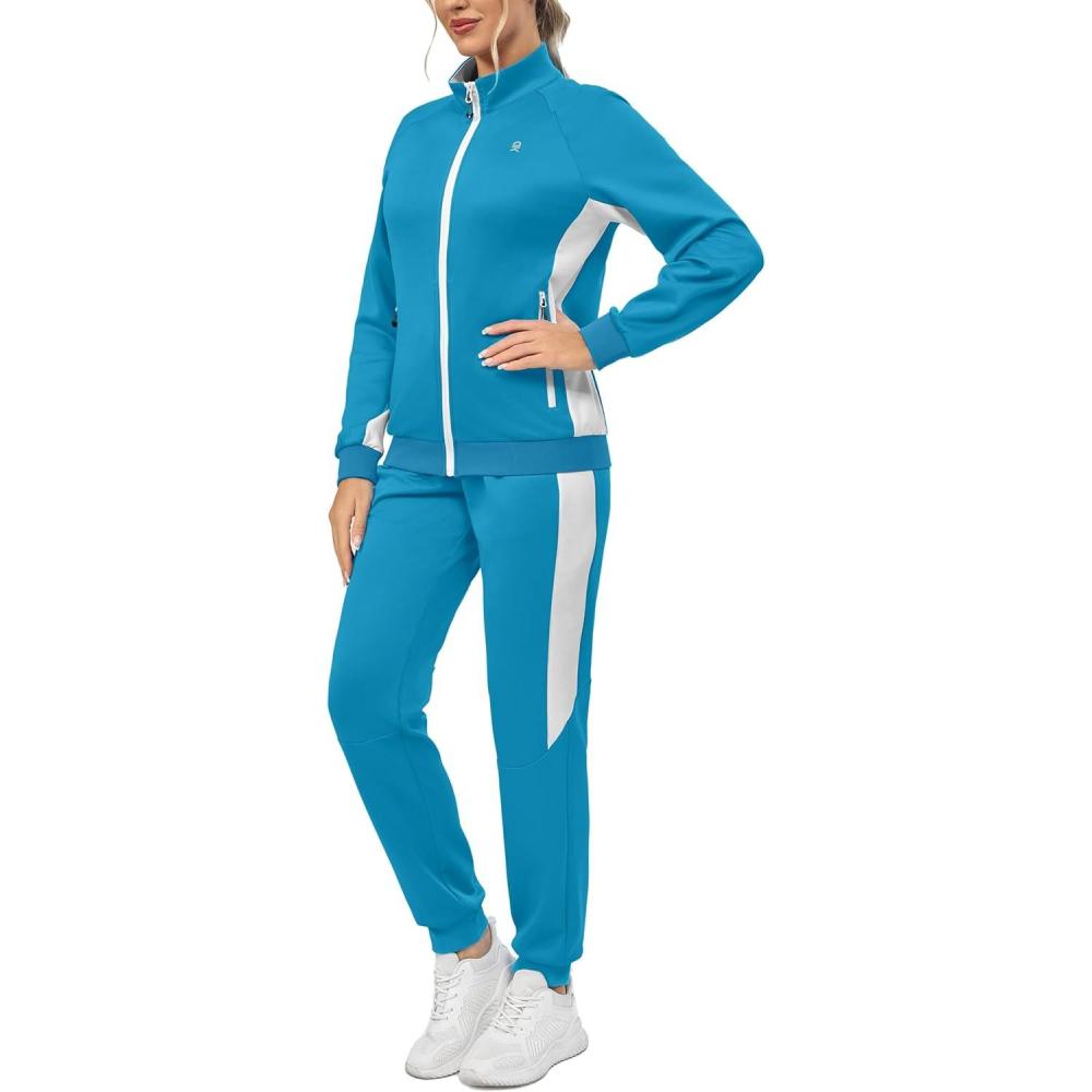 imageLittle Donkey Andy Womens Tracksuit Set 2 Piece Sweatsuit Outfits Long Sleeve Zip Up Lounge Jogger Set with Zipper PocketRaglansky Blue