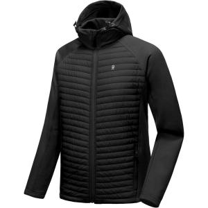 Little Donkey Andy Men’s Insulated Hiking Jacket, Hooded Thermal Running Hybrid Jacket(Hooded-black)