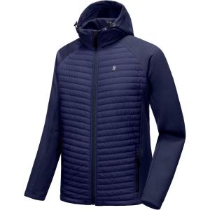 Little Donkey Andy Men’s Insulated Hiking Jacket, Hooded Thermal Running Hybrid Jacket(Hooded-dark Blue)