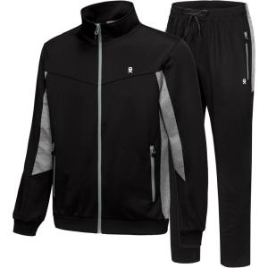 Little Donkey Andy Men’s Tracksuit Sweatsuits 2 Piece Set Athletic Jogging Gym Elasticity Activewear Sweat Track Suits Sets(Black)