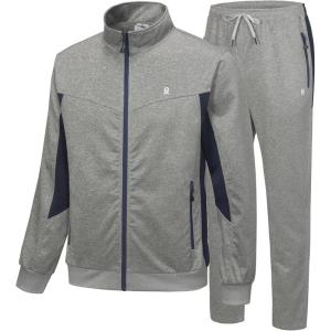 Little Donkey Andy Men’s Tracksuit Sweatsuits 2 Piece Set Athletic Jogging Gym Elasticity Activewear Sweat Track Suits Sets(Light Grey)
