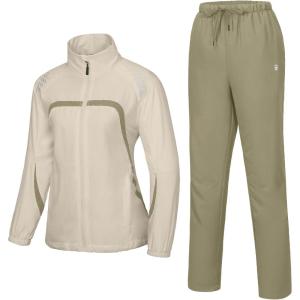 Little Donkey Andy Women Track Suits 2 Piece Set Full Zip-Up Jogger Tracksuit Set Lightweight Running Suits with Zip Pockets(Khaki)