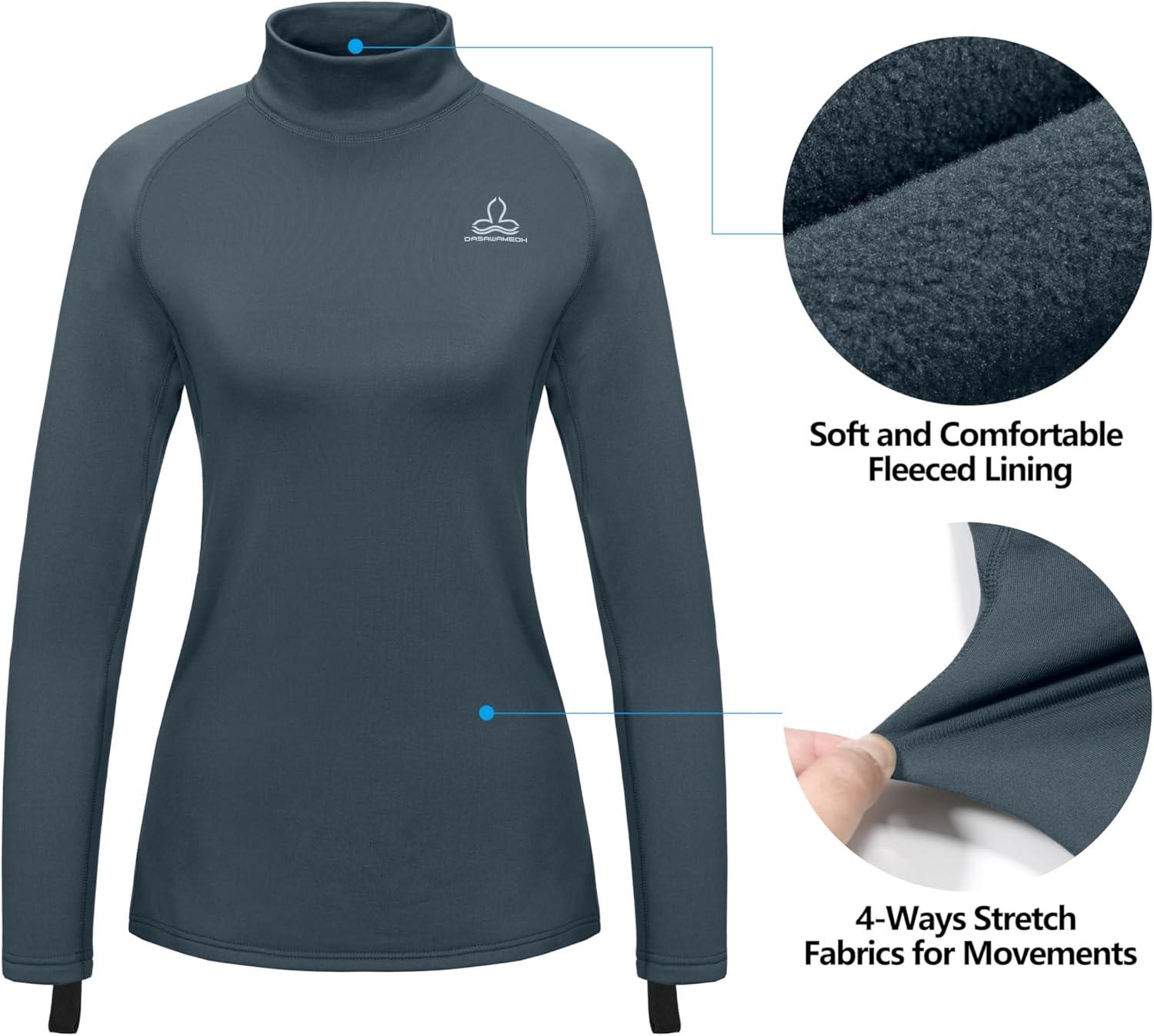 imageDasawamedh Womens Fleece Thermal Underwear Set Lightweight Warm Base Layers Long Johns for Hiking Skiing DivingA Blue