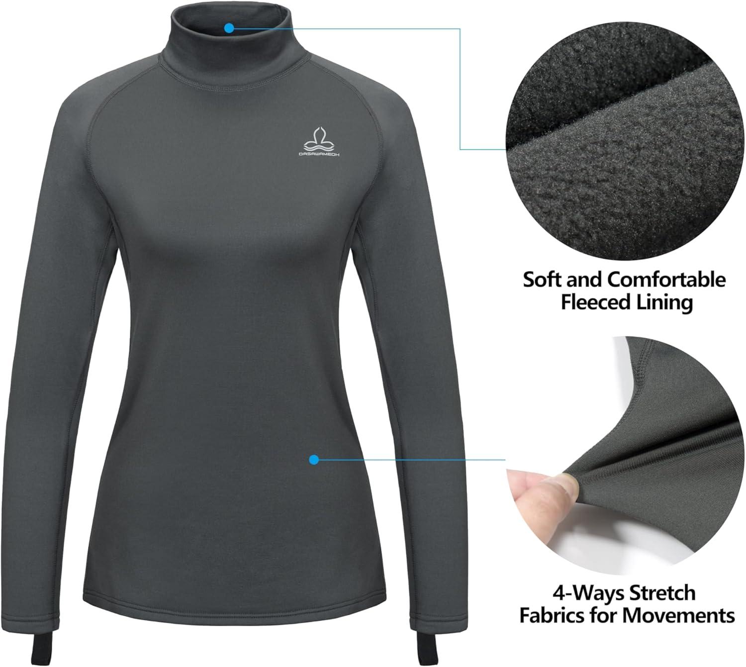 imageDasawamedh Womens Fleece Thermal Underwear Set Lightweight Warm Base Layers Long Johns for Hiking Skiing DivingA Grey
