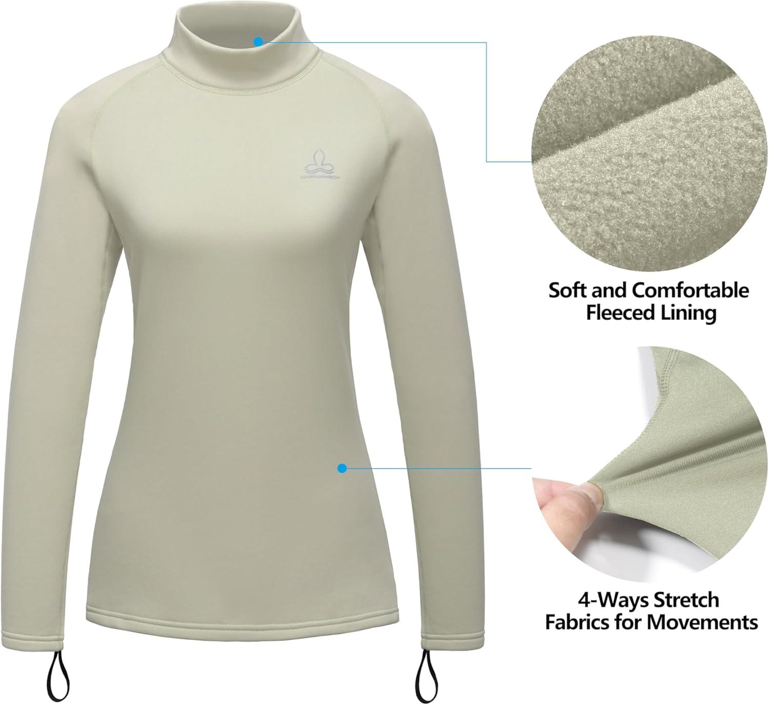 imageDasawamedh Womens Fleece Thermal Underwear Set Lightweight Warm Base Layers Long Johns for Hiking Skiing DivingA Light Khaki