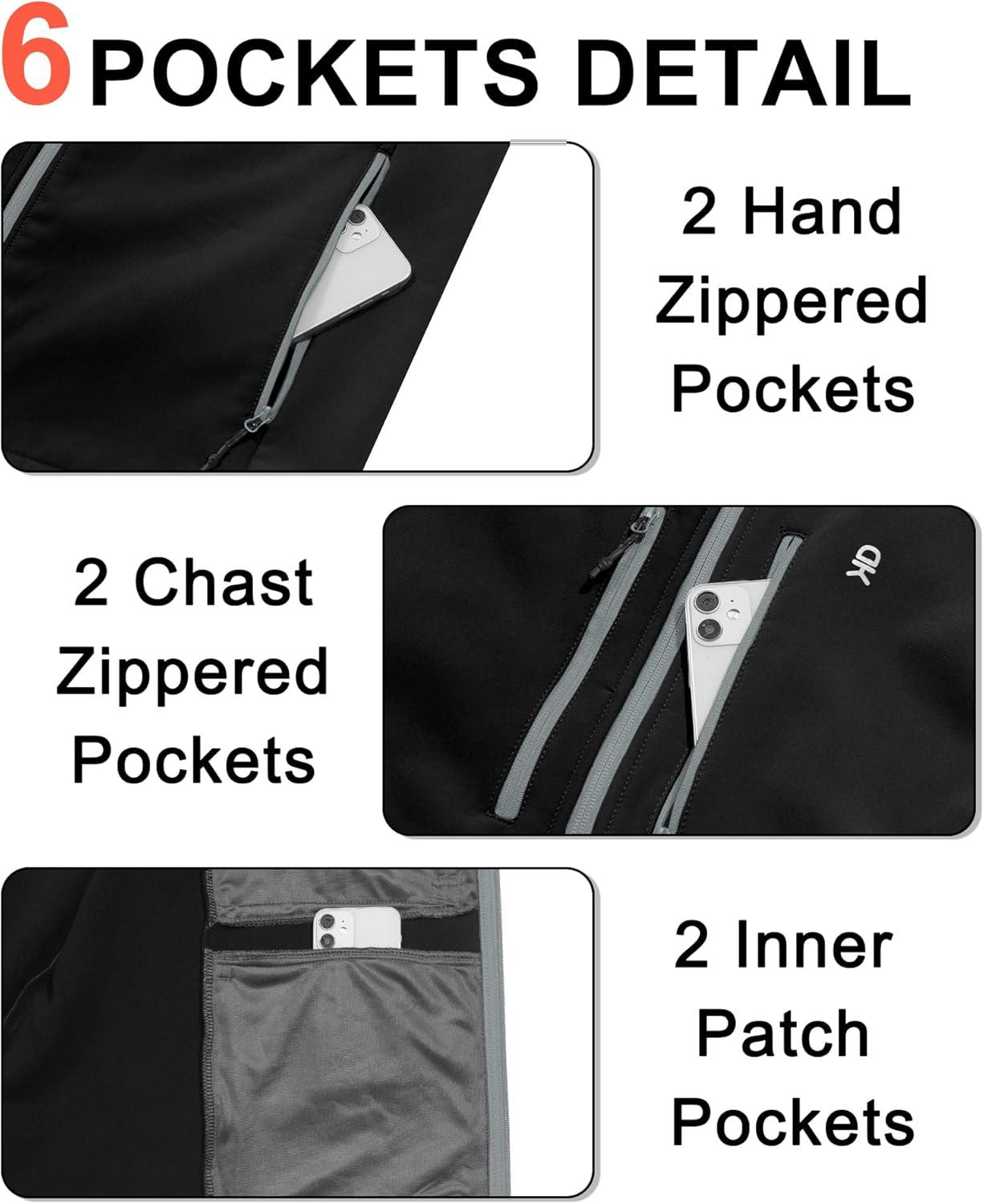 imageLittle Donkey Andy Mens Lightweight Fleece Softshell Vest Windproof Sleeveless Jacket Outerwear with Zipper PocketsBlack