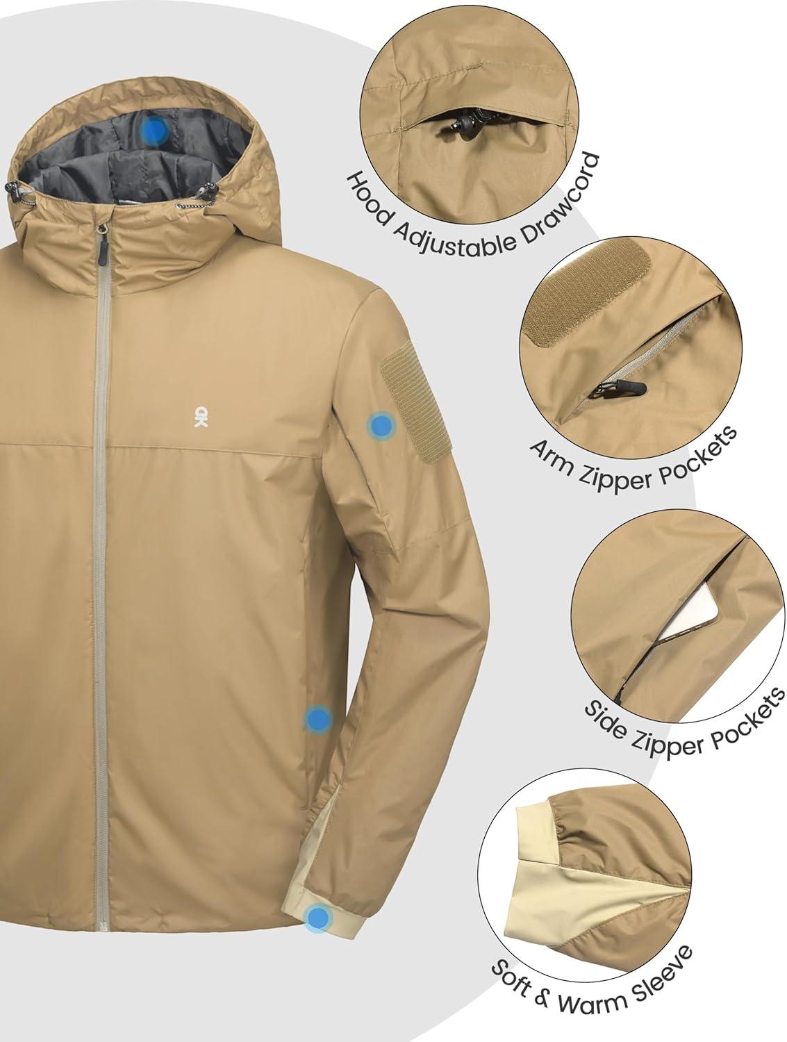 imageLittle Donkey Andy Mens Lightweight Insulated Jacket Windproof Water Resistant Warm Active Hooded Coat for Hiking OutdoorSage
