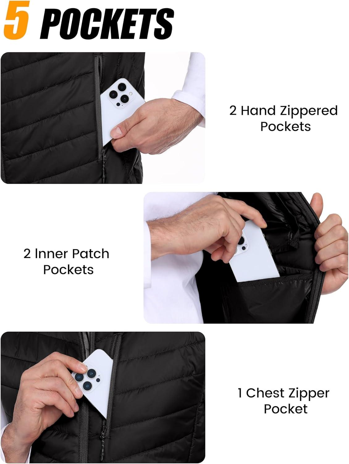 imageLittle Donkey Andy Mens Lightweight Packable Puffer Vest Outerwear Warm Quilted Sleeveless Jacket for Golf Running CasualBlack