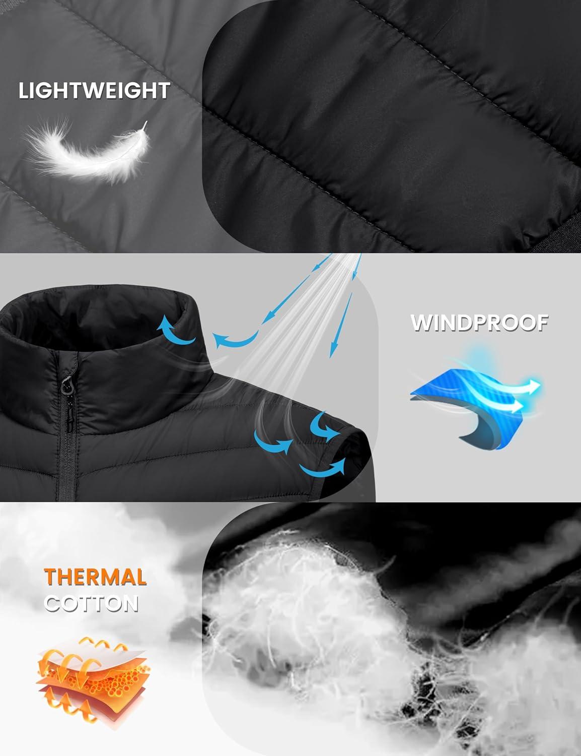 imageLittle Donkey Andy Mens Lightweight Packable Puffer Vest Outerwear Warm Quilted Sleeveless Jacket for Golf Running CasualBlack