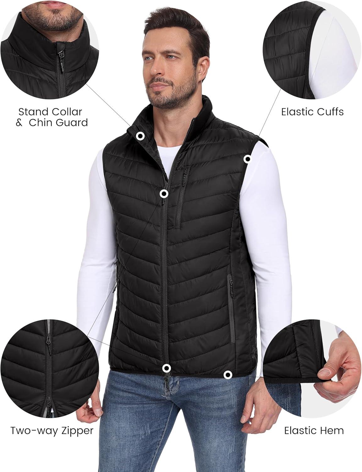 imageLittle Donkey Andy Mens Lightweight Packable Puffer Vest Outerwear Warm Quilted Sleeveless Jacket for Golf Running CasualBlack