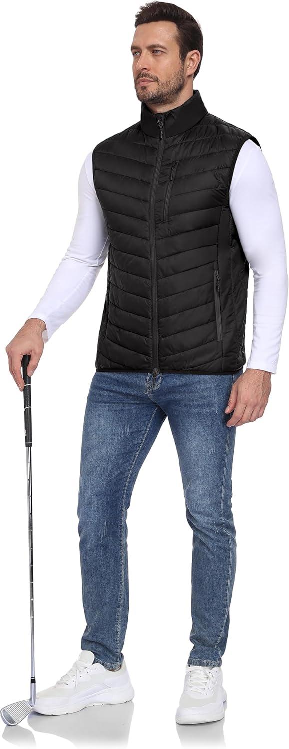imageLittle Donkey Andy Mens Lightweight Packable Puffer Vest Outerwear Warm Quilted Sleeveless Jacket for Golf Running CasualBlack