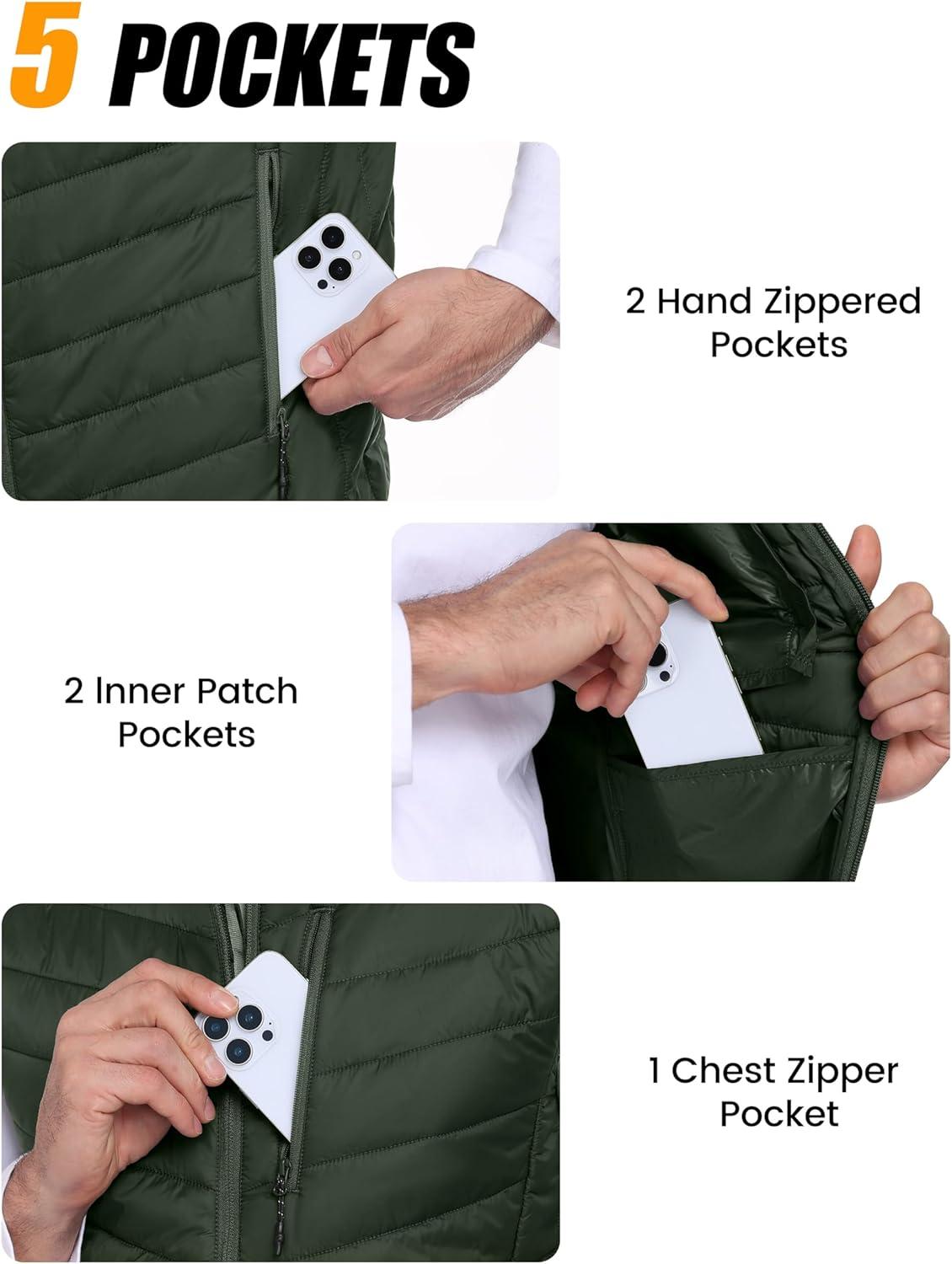 imageLittle Donkey Andy Mens Lightweight Packable Puffer Vest Outerwear Warm Quilted Sleeveless Jacket for Golf Running CasualDark Green