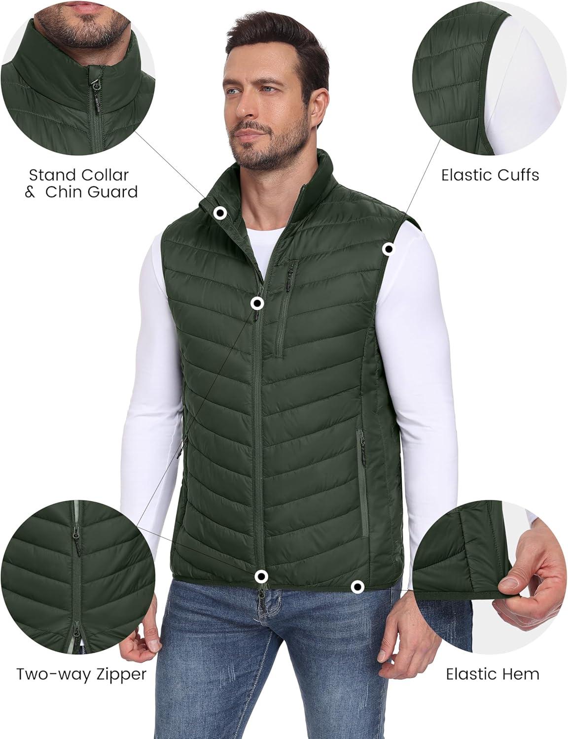 imageLittle Donkey Andy Mens Lightweight Packable Puffer Vest Outerwear Warm Quilted Sleeveless Jacket for Golf Running CasualDark Green