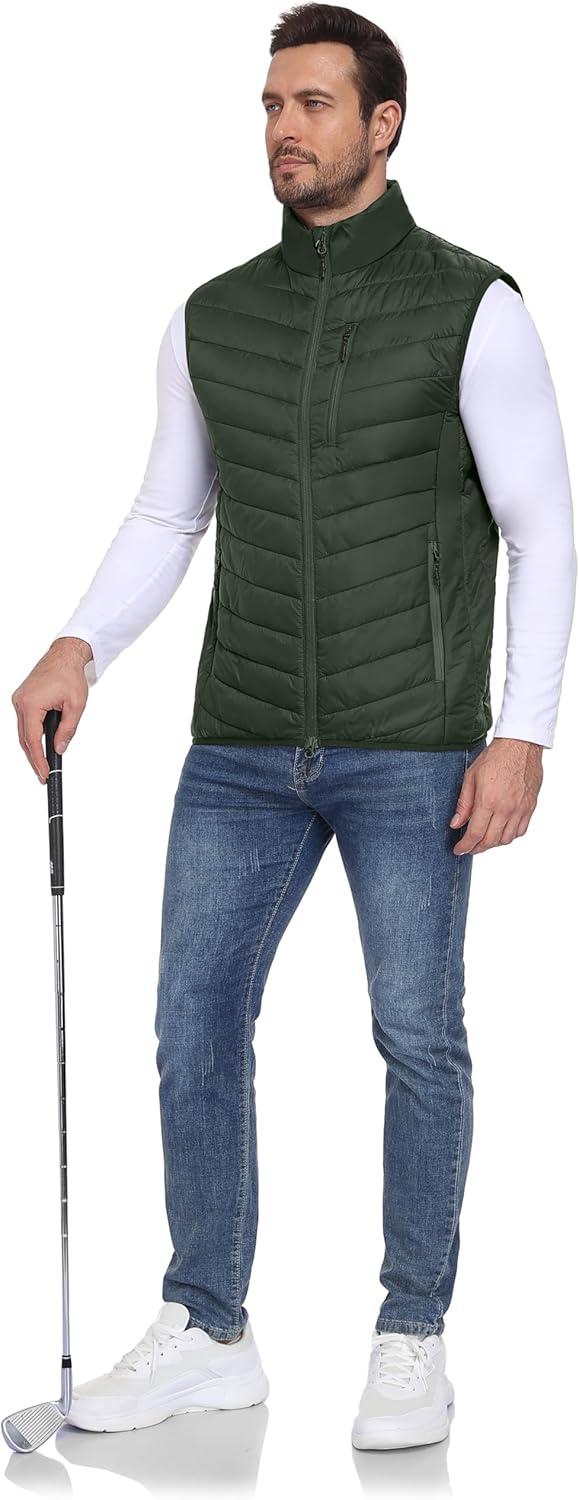 imageLittle Donkey Andy Mens Lightweight Packable Puffer Vest Outerwear Warm Quilted Sleeveless Jacket for Golf Running CasualDark Green
