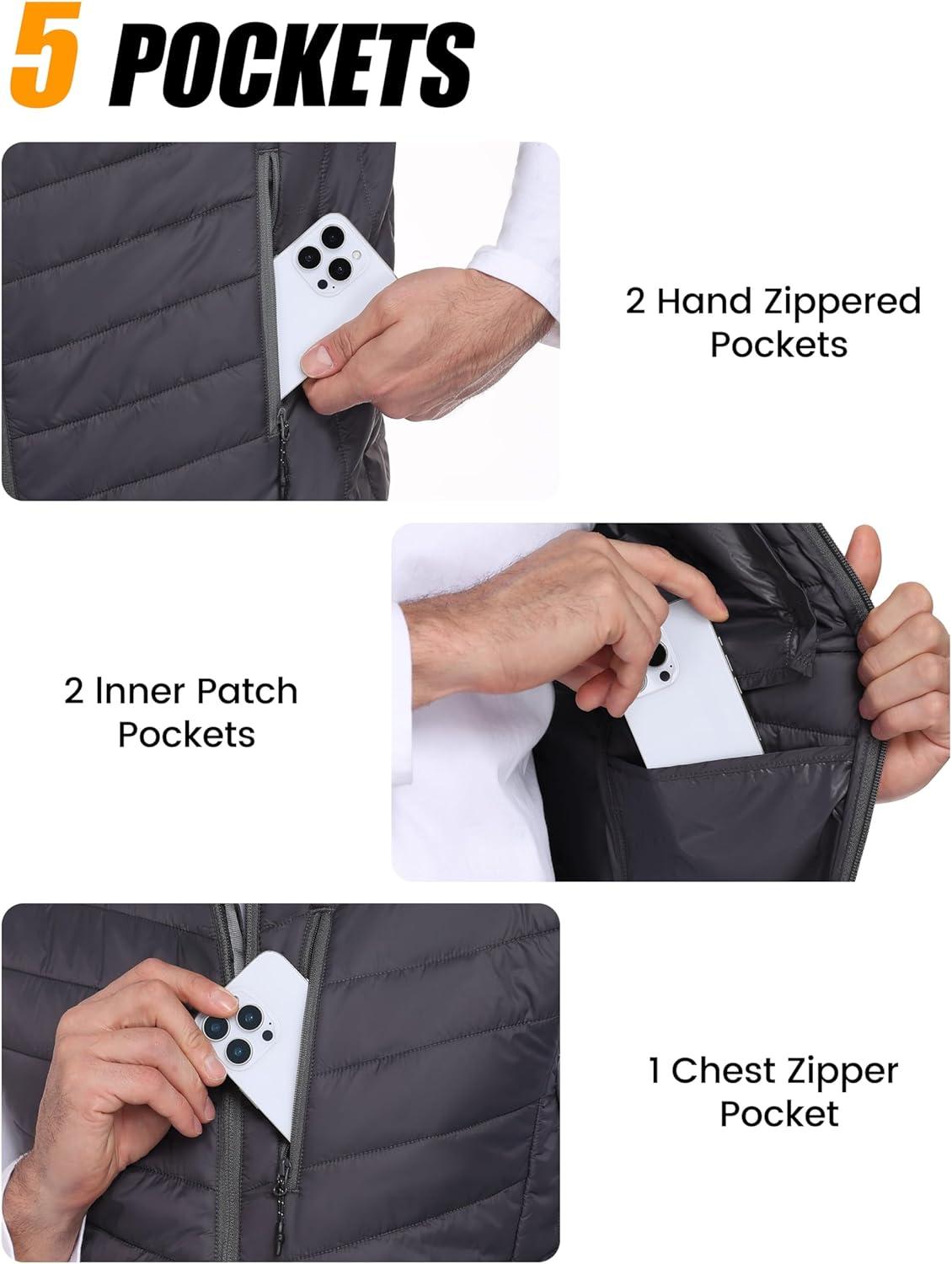 imageLittle Donkey Andy Mens Lightweight Packable Puffer Vest Outerwear Warm Quilted Sleeveless Jacket for Golf Running CasualGrey