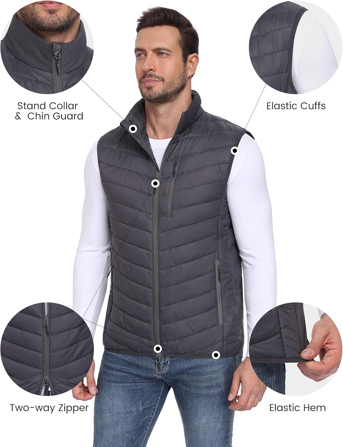 imageLittle Donkey Andy Mens Lightweight Packable Puffer Vest Outerwear Warm Quilted Sleeveless Jacket for Golf Running CasualGrey