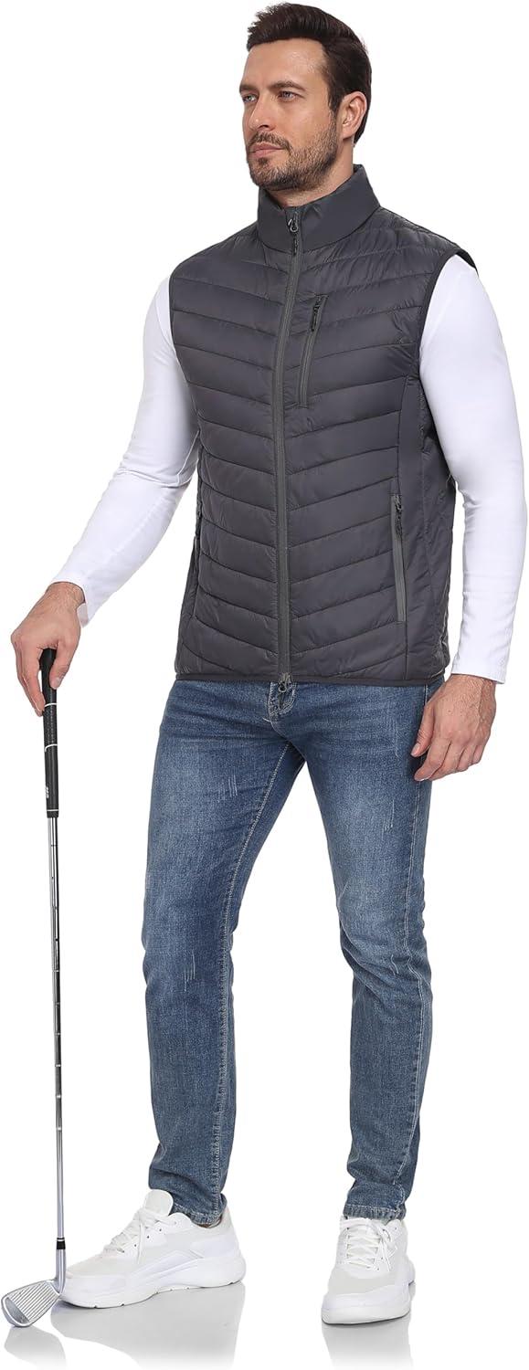 imageLittle Donkey Andy Mens Lightweight Packable Puffer Vest Outerwear Warm Quilted Sleeveless Jacket for Golf Running CasualGrey