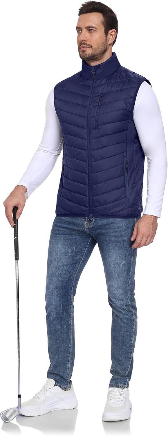 imageLittle Donkey Andy Mens Lightweight Packable Puffer Vest Outerwear Warm Quilted Sleeveless Jacket for Golf Running CasualNavy