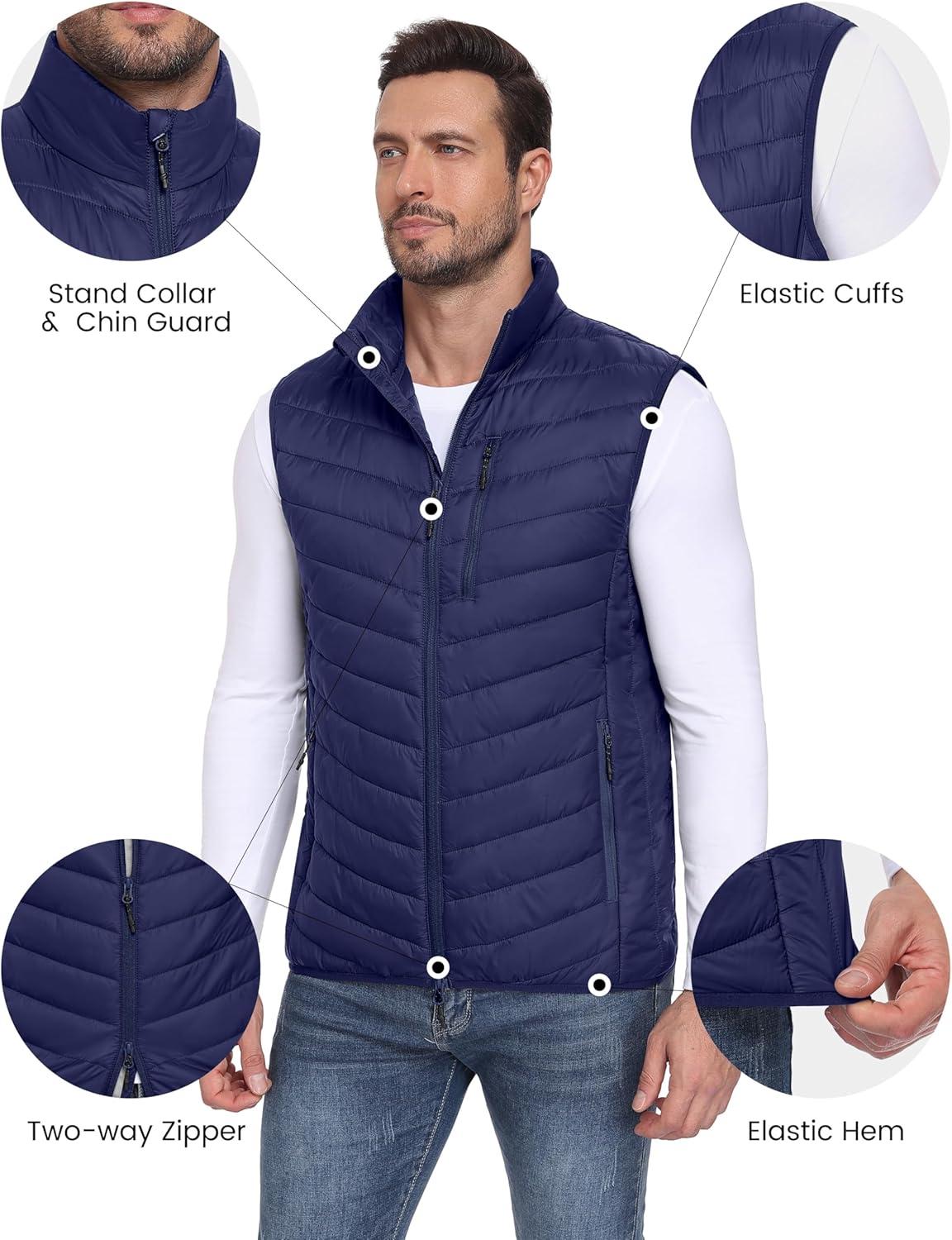 imageLittle Donkey Andy Mens Lightweight Packable Puffer Vest Outerwear Warm Quilted Sleeveless Jacket for Golf Running CasualNavy
