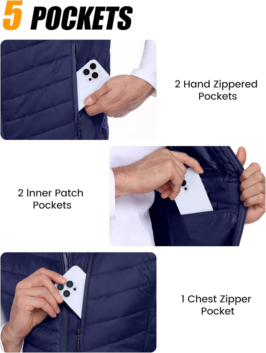 imageLittle Donkey Andy Mens Lightweight Packable Puffer Vest Outerwear Warm Quilted Sleeveless Jacket for Golf Running CasualNavy
