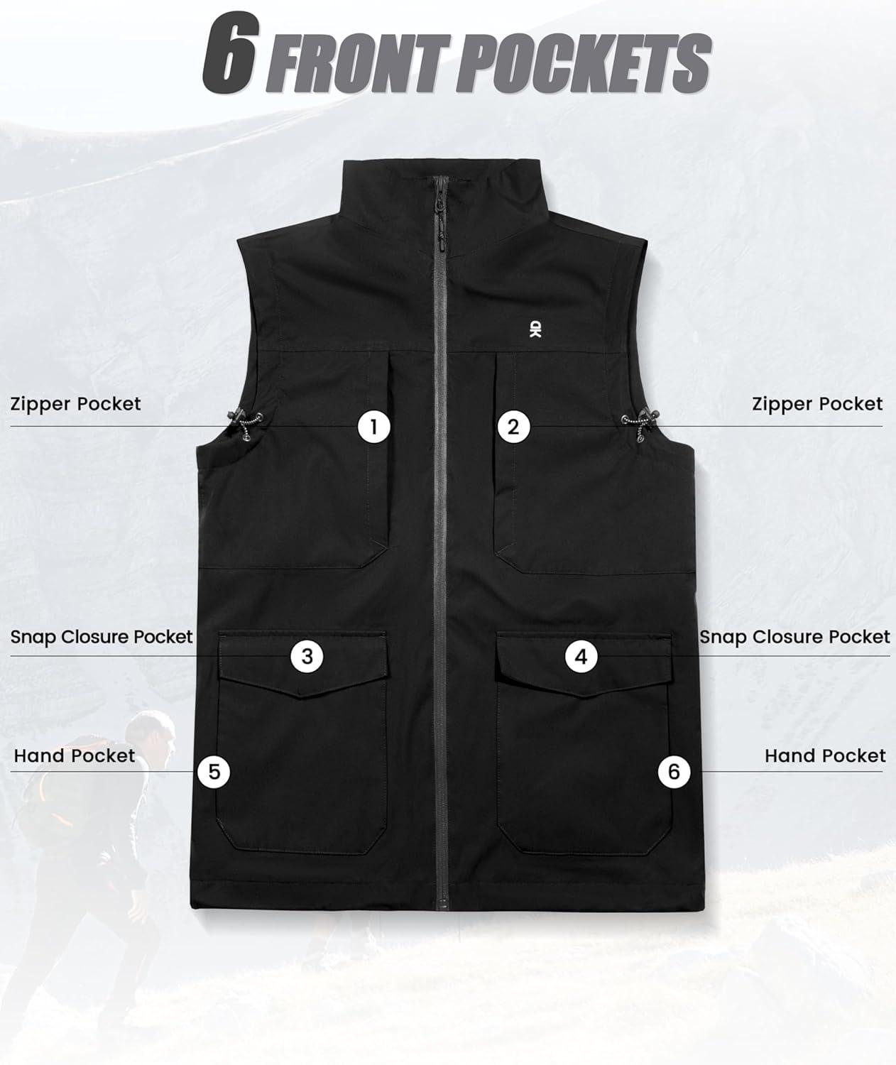 imageLittle Donkey Andy Mens Lightweight Quick Dry Vest Windproof Sleeveless Jacket with 11 Pockets for Travel Fishing HikingBlack