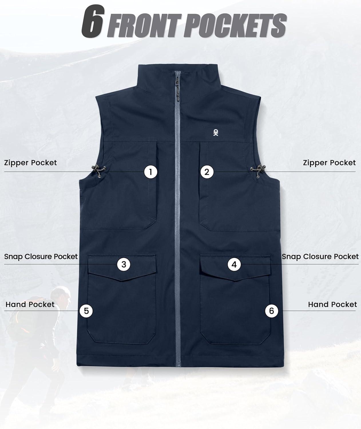 imageLittle Donkey Andy Mens Lightweight Quick Dry Vest Windproof Sleeveless Jacket with 11 Pockets for Travel Fishing HikingDeep Blue