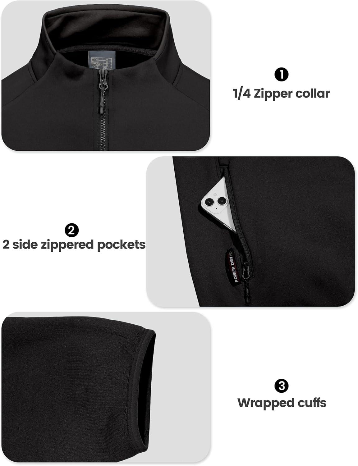 imageLittle Donkey Andy Mens Lightweight Running Warm Jacket Full Zip Fleece Lined Windproof Jacket for Outdoor CasualPure Black