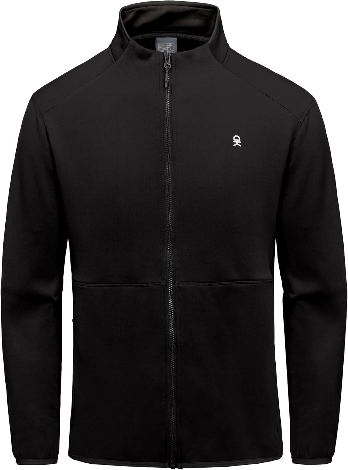 imageLittle Donkey Andy Mens Lightweight Running Warm Jacket Full Zip Fleece Lined Windproof Jacket for Outdoor CasualPure Black