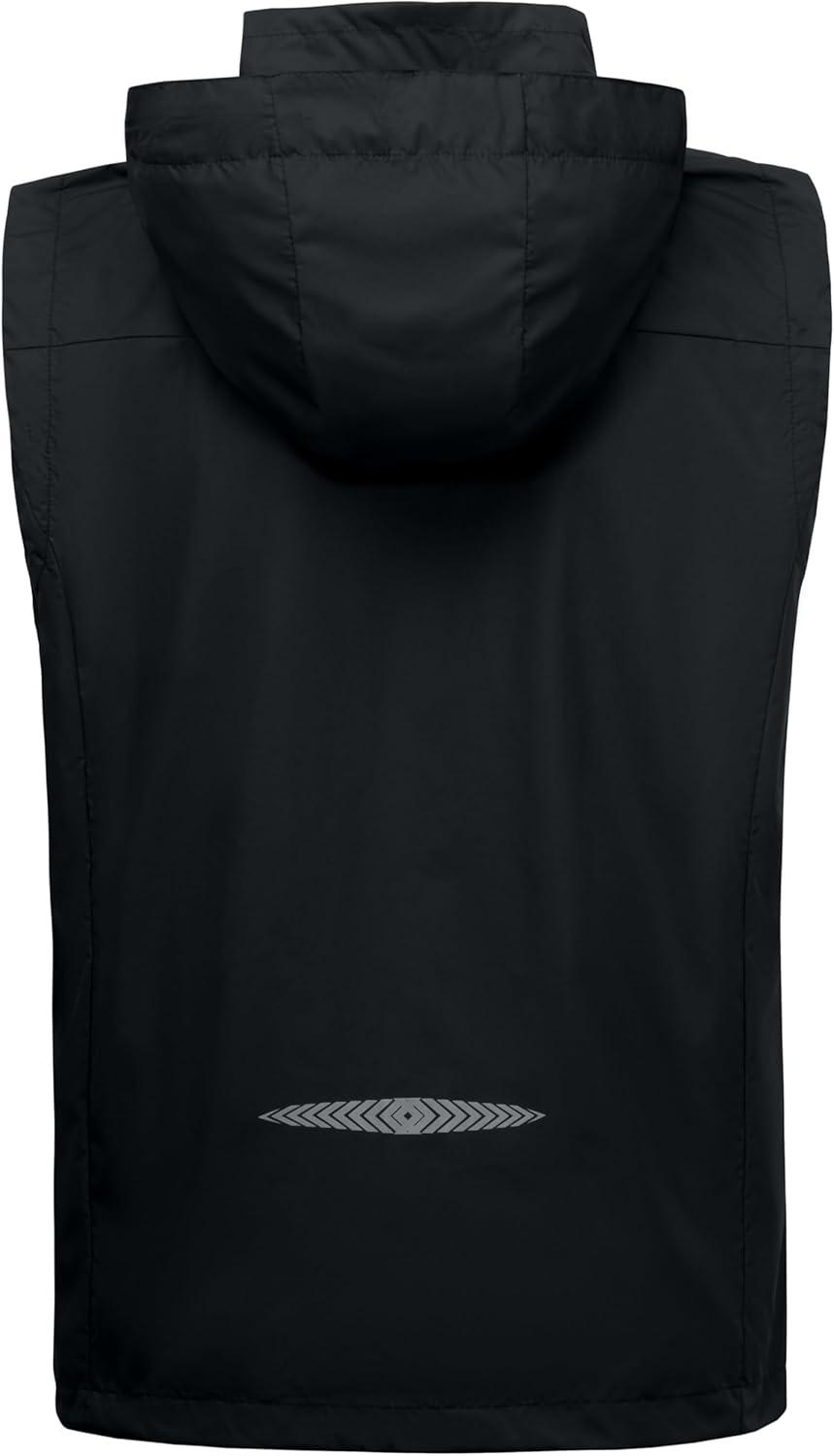 imageLittle Donkey Andy Mens Lightweight Softshell Vest Detachable Hood Windproof Golf Sleeveless Jacket for Hiking RunningBlack