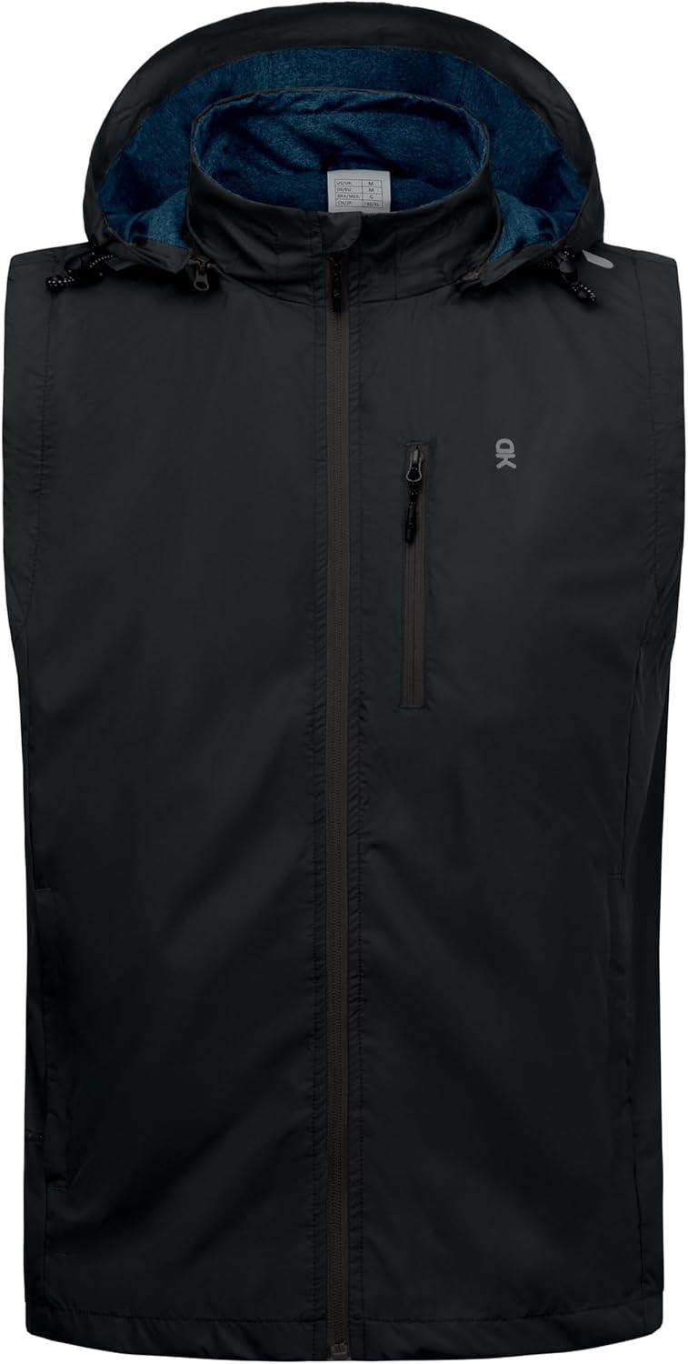 imageLittle Donkey Andy Mens Lightweight Softshell Vest Detachable Hood Windproof Golf Sleeveless Jacket for Hiking RunningBlack