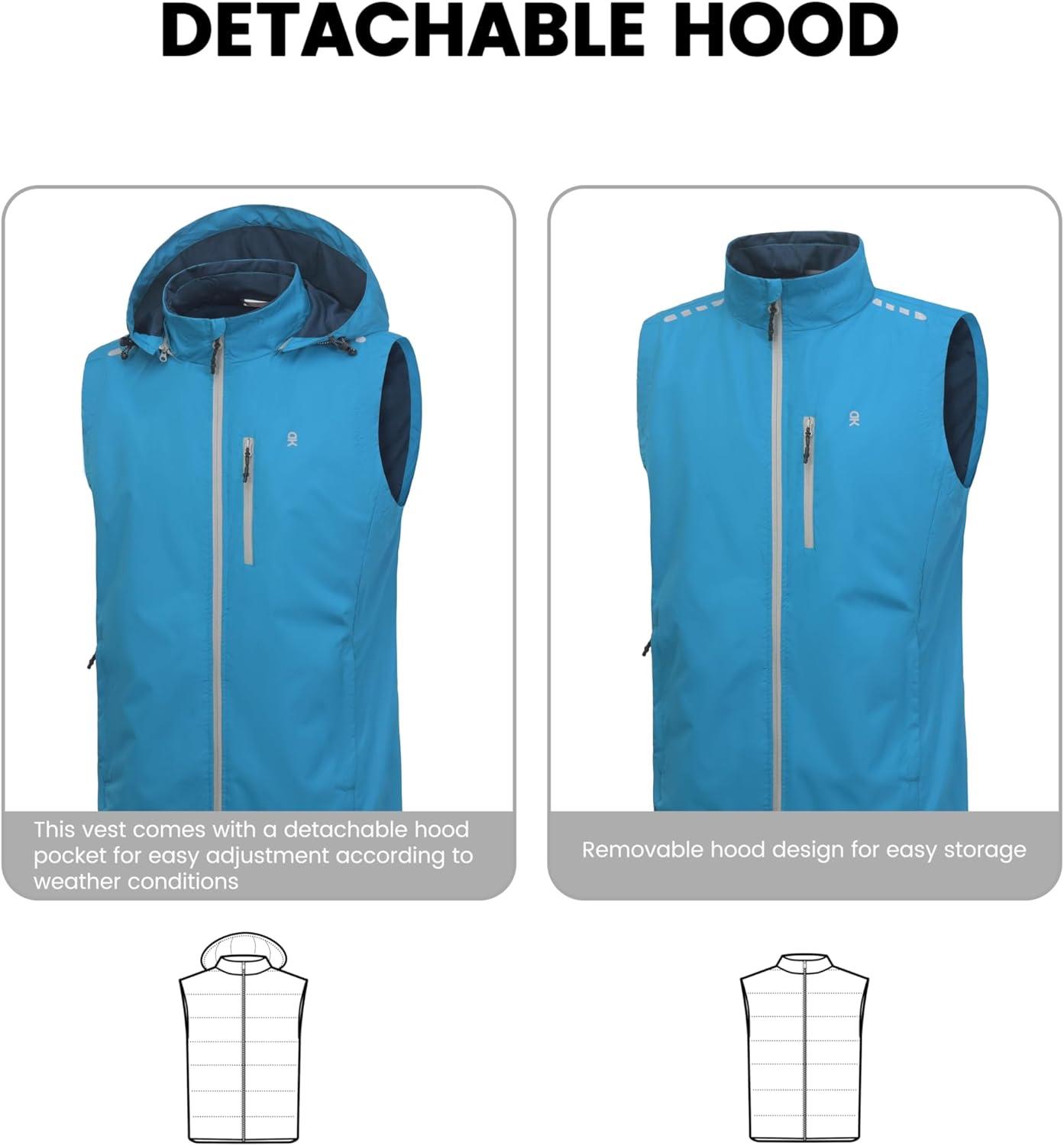 imageLittle Donkey Andy Mens Lightweight Softshell Vest Detachable Hood Windproof Golf Sleeveless Jacket for Hiking RunningBlue