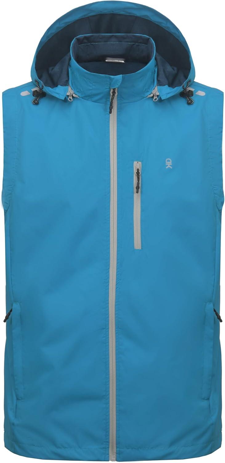 imageLittle Donkey Andy Mens Lightweight Softshell Vest Detachable Hood Windproof Golf Sleeveless Jacket for Hiking RunningBlue