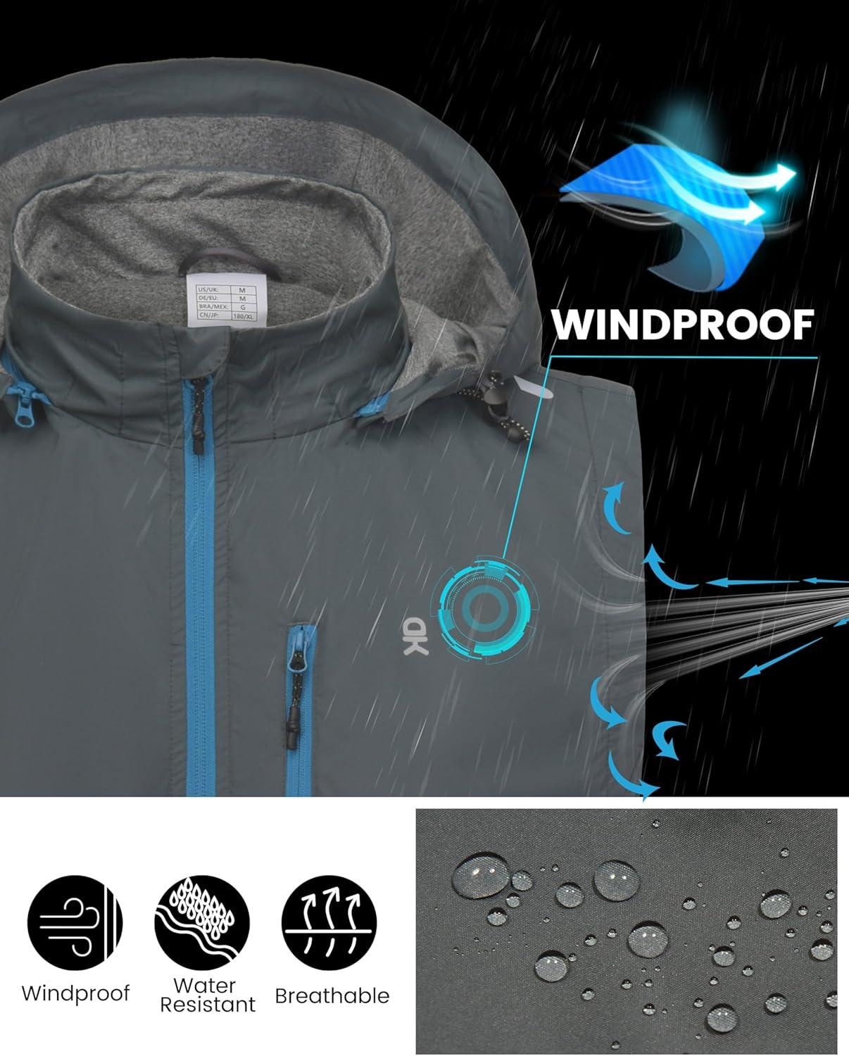 imageLittle Donkey Andy Mens Lightweight Softshell Vest Detachable Hood Windproof Golf Sleeveless Jacket for Hiking RunningGrey