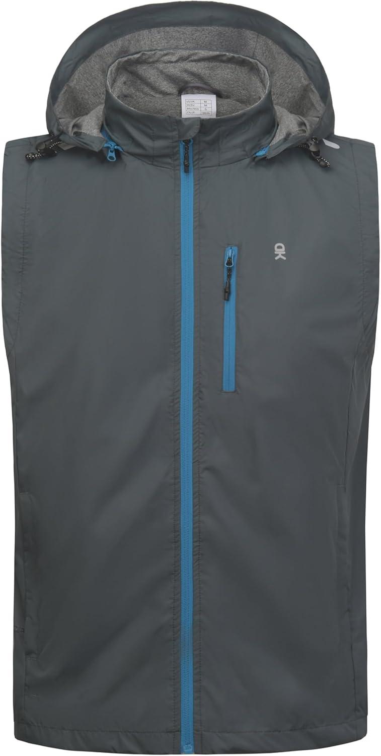 imageLittle Donkey Andy Mens Lightweight Softshell Vest Detachable Hood Windproof Golf Sleeveless Jacket for Hiking RunningGrey