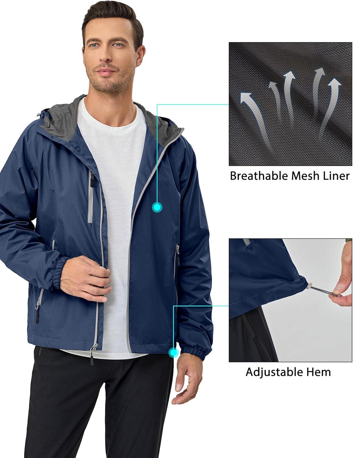 imageLittle Donkey Andy Mens Lightweight Windbreaker Jacket Breathable Windproof Hooded Wind Coat Hiking Running Golf TravelDark Blue