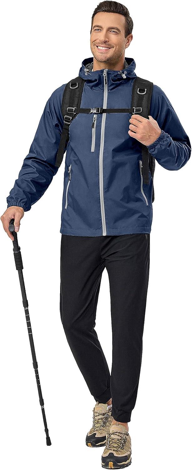 imageLittle Donkey Andy Mens Lightweight Windbreaker Jacket Breathable Windproof Hooded Wind Coat Hiking Running Golf TravelDark Blue