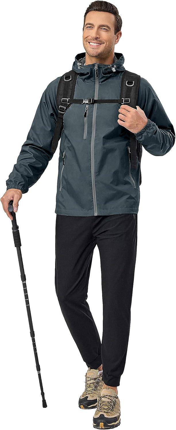 imageLittle Donkey Andy Mens Lightweight Windbreaker Jacket Breathable Windproof Hooded Wind Coat Hiking Running Golf TravelGrey