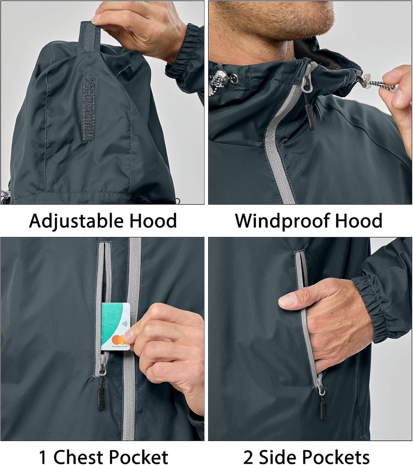 imageLittle Donkey Andy Mens Lightweight Windbreaker Jacket Breathable Windproof Hooded Wind Coat Hiking Running Golf TravelGrey