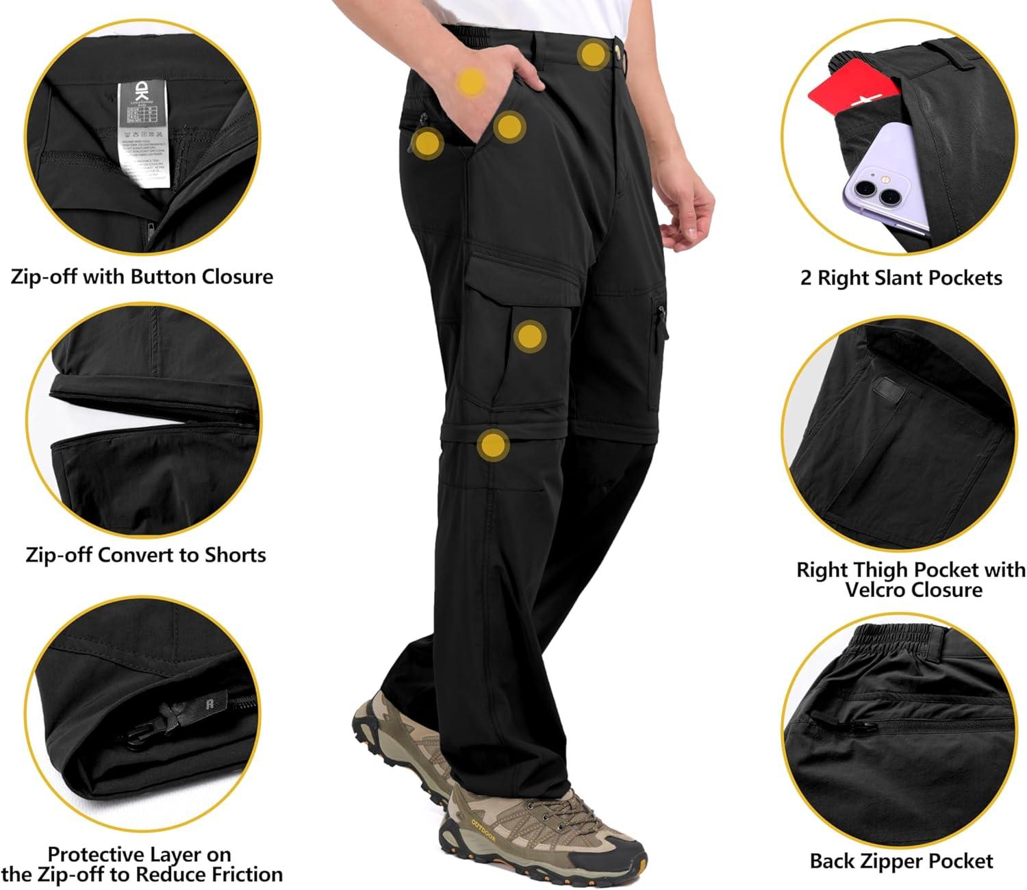 imageLittle Donkey Andy Mens Outdoor Sports Two Section Trousers Mountaineering Hiking HikingOne Zipoff Black