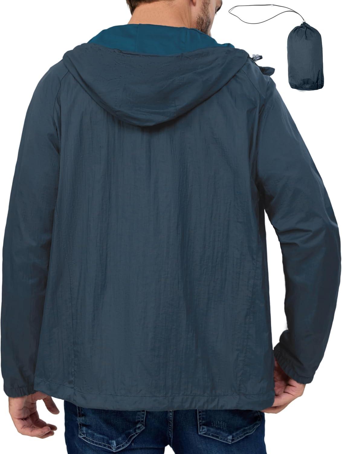 imageLittle Donkey Andy Mens Packable Lightweight Hooded Jacket Windproof Breathable Windbreaker Jacket for Hiking RunningNavy Blue